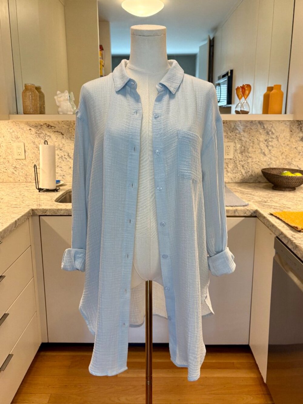 NWOT Lulus "Easy To See" Light Blue Cotton Gauze Oversized Button-Up Top - Size